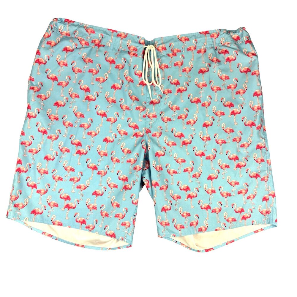 St. John’s Bay Swim Shorts Men's 4XL Blue Flamingo 10" Inseam Drawstring NWT